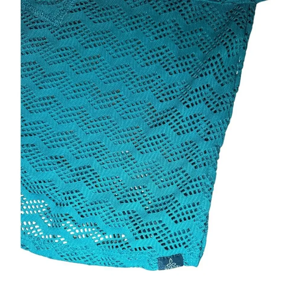 PrAna Crochet Lace Hooded Swimsuit Cover Up Beach Tunic Turquoise Women’s Small